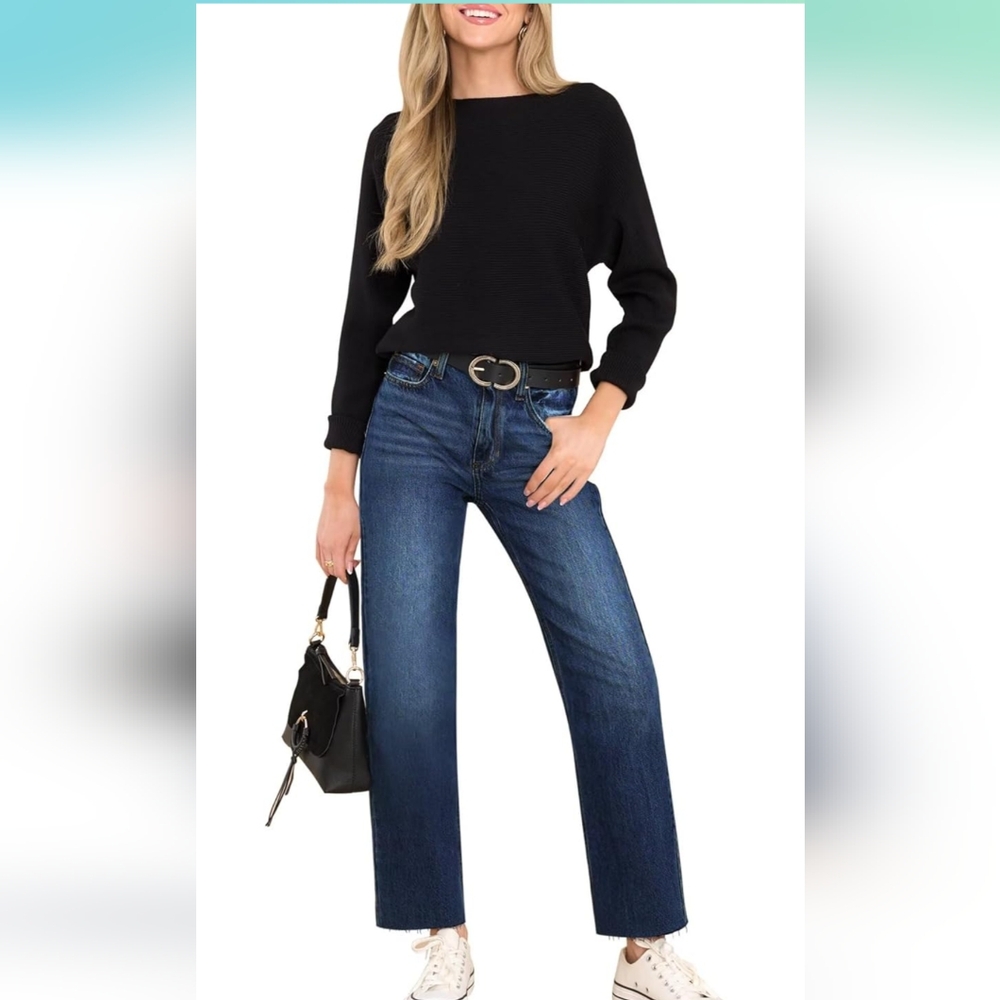 KDF Women's Cropped Straight Leg Jeans - High Waisted Jeans for Women 7/8 Length